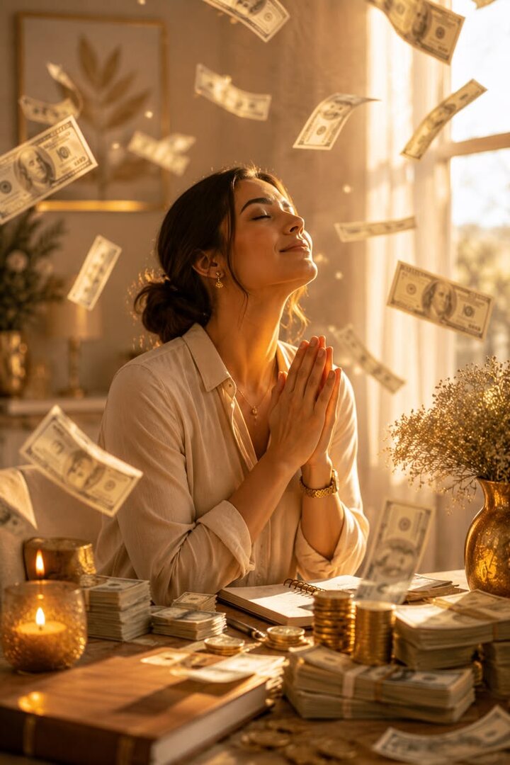 Emprendedora celebrando una nueva relación con la abundancia